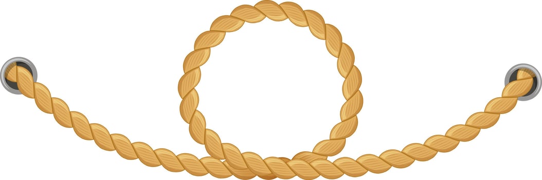 Thick brown rope hanging between two metal rings and forming a circle loop in the middle, isolated illustration over white background vector