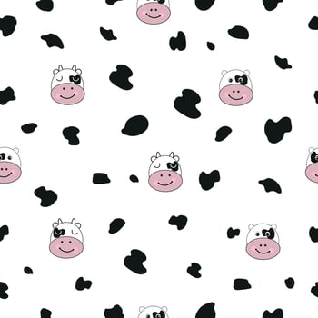 Cute cow Moo face black white background seamless for textile design vector
