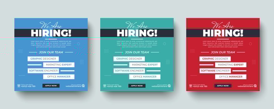 We are hiring job vacancy social media post and square web banner design template. Professional employee hiring announcement social media advertising post banner layout template design. vector