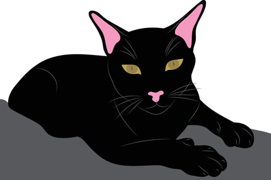 Front View of Black Cat Sitting on Fabric Seat - Looking Ahead. vector