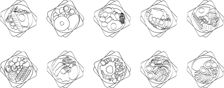 Healthy Breakfast Collection - in Line Art Style. vector