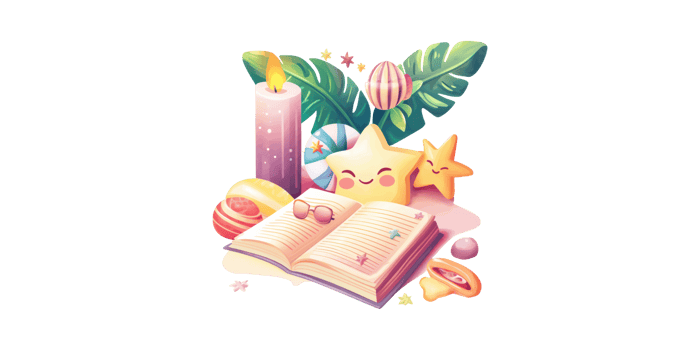 Open Book With Cute Stars And Candle. Whimsical Reading And Relaxation Scene Isolated On Transparent Background png