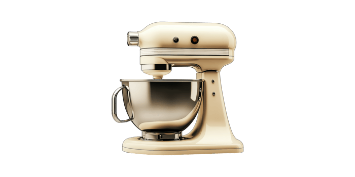 Cream-Colored Stand Mixer With Stainless Steel Bowl. Essential Kitchen Appliance For Baking And Cooking Isolated On Transparent Background png