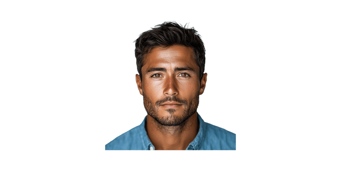 Portrait of male model with dark hair, tanned skin, and stubble isolated on transparent background png
