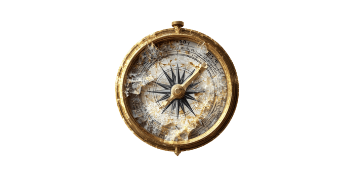 Antique Compass With Cracked Glass. Symbol Of Navigation And Time'S Fragility Isolated On Transparent Background png
