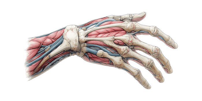 Anatomical Illustration Of Human Hand Muscles And Bones. Detailed Medical Diagram For Educational Use Isolated On Transparent Background png
