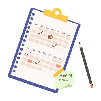 Organized to-do lists and colorful planning sheets spread across a clean workspace. Flat lay of essential office supplies and paperwork. vector
