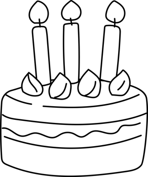 Simple Birthday Cake Doodle with Candles, Black and White png