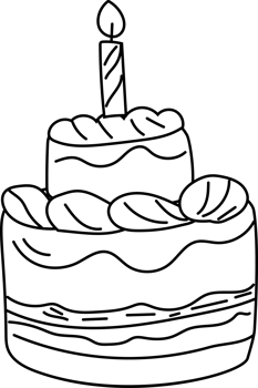 Single Candle Birthday Cake Doodle, Minimalist Black and White Clipart png
