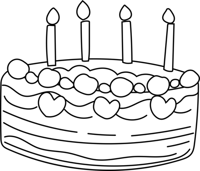 Black and White Birthday Cake Doodle with Five Candles png