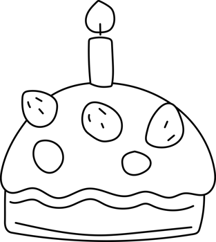 Kawaii Style Birthday Cake Doodle, Single Candle, Black and White png