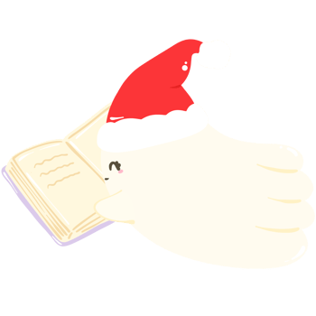 a cartoon ghost reading a book with a santa hat on png