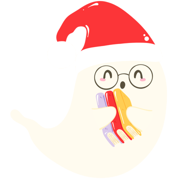 Kawaii Ghost Hugging Book. Cozy Christmas Illustration png