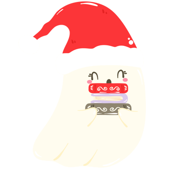 a cartoon ghost wearing a santa hat and holding a book png