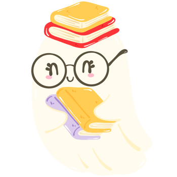 a ghost with glasses and books on his head png