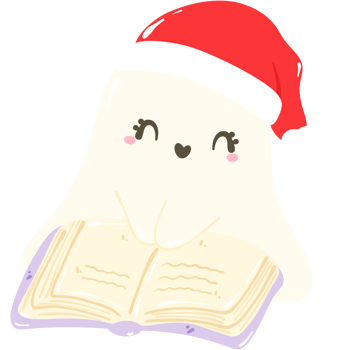Christmas Ghost with Book Clipart. Cute Spooky Holiday Illustration png