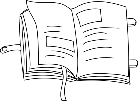 Open Book Doodle, Hand Drawn Black and White Clipart png