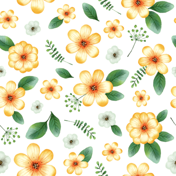 Yellow and white floral seamless pattern with transparent background. png