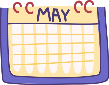 Pastel May Calendar Clipart, Colorful Hand Drawn Monthly Planner png