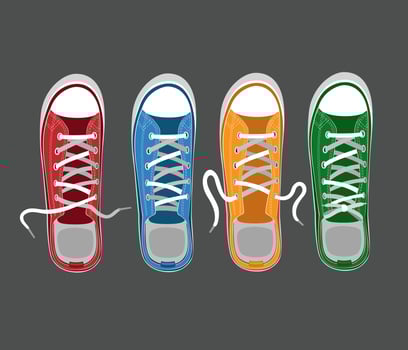 Sport shoes red,blue, yellow, green on green background. Great element for your fashion, sport design vector