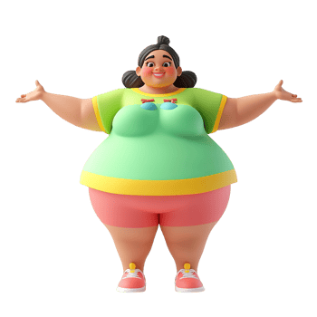 Cartoon character with arms outstretched, in a light green shirt and pink shorts isolated on a transparent background. png