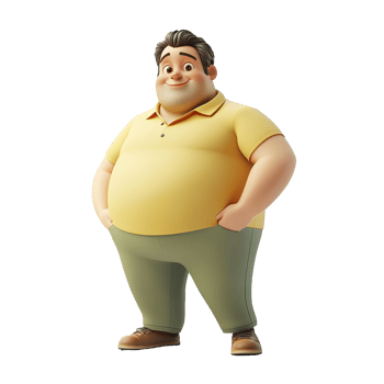 Cartoon character in a yellow polo shirt and green pants isolated on a transparent background. png