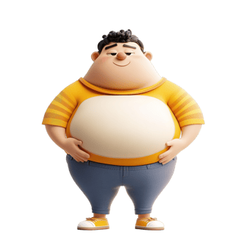 Cartoon fat character with a cheerful expression isolated on a transparent background. png