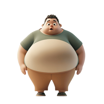 Cartoon character with an expression of surprise isolated on a transparent background. png
