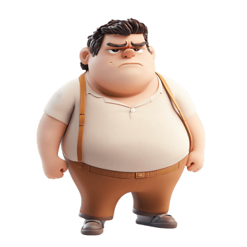Cartoon character in light beige shirt and brown trousers isolated on a transparent background. png