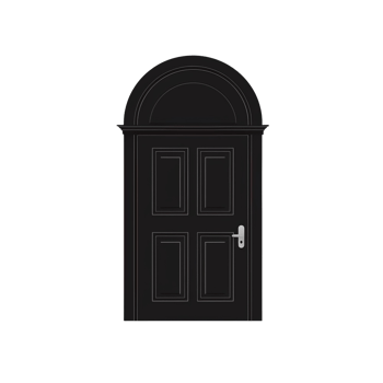 Dark Arched Doorway with Silver Handle on Transparent Background png
