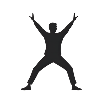 Silhouette of Person with Arms Raised in Victory Pose. png