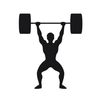 Silhouette of a Muscular Athlete Lifting a Barbell Overhead. png