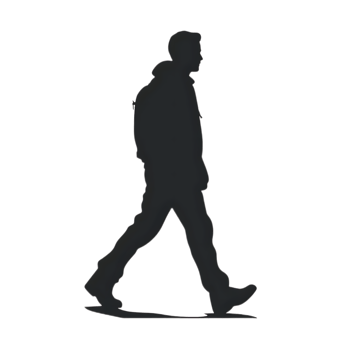 Silhouette of a Person Walking Sideways with Hooded Jacket Isolated. png