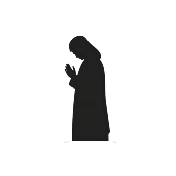 Silhouette of Praying Figure with Hands Clasped Black and White Outline. png