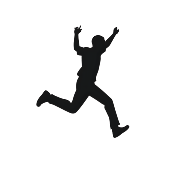 Energetic Silhouette of a Person Jumping with Arms Raised in Celebration. png