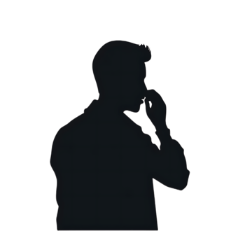 Silhouette of a Person Touching Face Profile View Black and White Outline. png