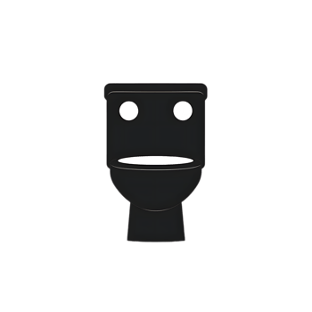 Minimalist Black Toilet Character with White Eyes and Cartoon Face. png