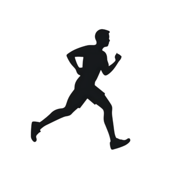 Silhouette of a male runner in motion captured in a dynamic pose. png