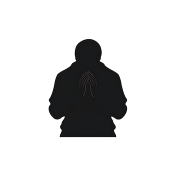 Dark silhouette of a praying figure with white outlined hands in a contemplative pose. png