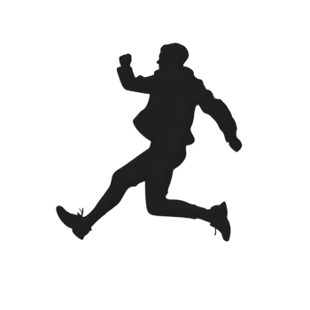 Silhouette of a man in mid-stride fist raised in triumph. png