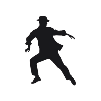 Silhouette of a Dancer in Motion Wearing a Hat Performing a Dance Step. png