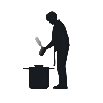 Silhouette of a Chef Pouring Ingredients into a Cooking Pot. png