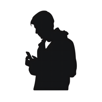 Silhouette of a young man engrossed in his smartphone. png