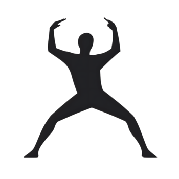 Dynamic Black Human Silhouette in Energetic Jumping Pose with Arms Raised. png