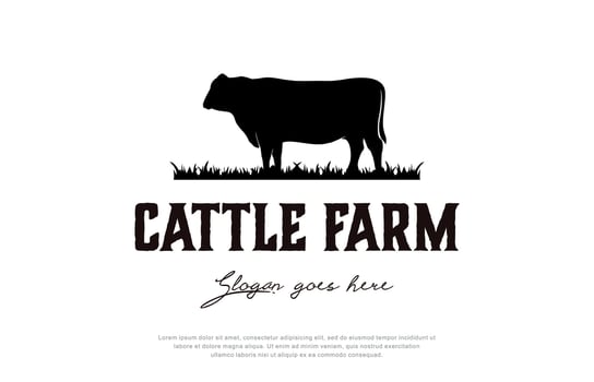 retro vintage Cattle farm logo design template vector