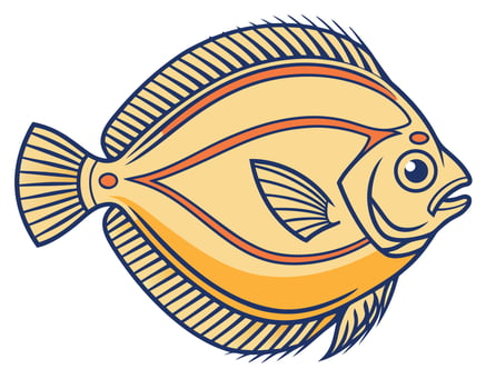Colorful cartoon illustration of a flat fish with detailed outlines and attractive design vector