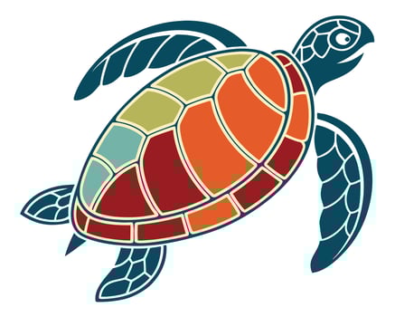 Colorful stylized illustration of a sea turtle isolated on a white background for design purposes vector