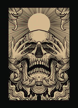 Skull with hands and sun illustration vector