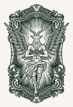 Winged goat illustration in vintage style vector