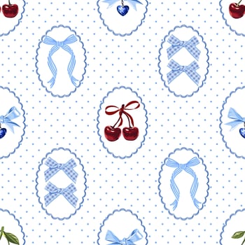 Cherry and blue ribbon pattern design vector